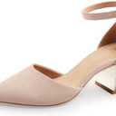 BCTEX COLL Womens Pointed Toe Pumps Shoes Ankle Strap Chunky Low Heels Metal Lined Sandals Designed for Women (7.5, Nude)