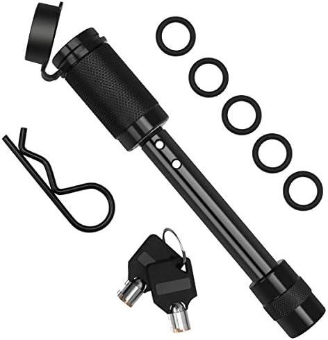 Coolrunner Trailer Hitch Lock Pin Set, 5/8" Extra Long Black Locking Hitch Pin, Heavy Duty Tow Hitch Receiver Lock with Anti-Rattle, Keys, Rubber Cap(5/8" Not Keyed Alike)