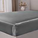 BEDELITE Satin Fitted Sheet King with Elastic Corner Straps, Luxury Soft Silk-Like Bed Sheet for Hair & Skin, 1 Deep Pocket Fitted Sheet Only Fits 15" Mattress, Fade & Wrinkle Resistant, Dark Grey