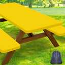 Smiry Picnic Table Cover with Bench Covers, Waterproof Elastic Fitted Polyester Tablecloths for 6 Ft Rectangle Tables, Washable Windproof Tablecloth for Camping, RV & Outdoor (Yellow, 30x72 Inches)