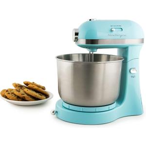 Nostalgia Classic Retro Professional 3.5 Qt Stand Mixer with Tilt Head and Stainless Steel Bowl, Six-Speed, Includes Dough Hooks and Beaters, Aqua