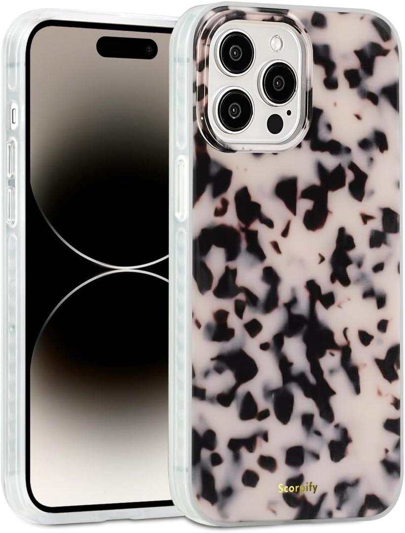 SCORPIFY for iPhone 14 Pro Max Case [Compatible with MagSafe] with Pink Tortoise Shell Design, Cute Brown Magnetic Phone Cover for Women Girls, Slim Shockproof Bumper with Stylish Pattern