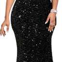 dasmzper Women's One Shoulder Sequin Evening Gown – Formal Maxi Dress for Wedding Guest, Prom, Cocktail (Black, Medium)