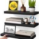 BAYKA Floating Shelves for Wall, Wall Mounted Rustic Wood Shelves for Bathroom, Bedroom, Living Room, Kitchen, Hanging Shelf for Books/Storage/Room Decor with 22lbs Capacity (Black, Set of 3, 15.7in) (A. Black - Universal Classic Style)