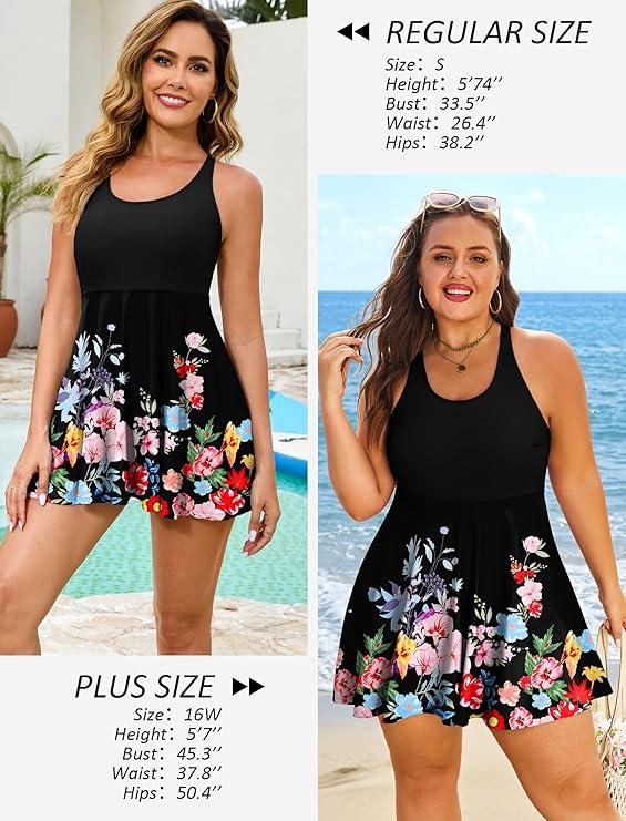 HUSKARY One Piece Swim Dress for Women Swimsuits 2026 Tummy Control Adjustable Strap Modest Cute Bathing Suit