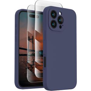 FireNova Designed for iPhone 16 Pro Case, Silicone Upgraded [Camera Protection] Phone Case with [2 Screen Protectors], Soft Anti-Scratch Microfiber Lining Inside, 2024, Navy Blue