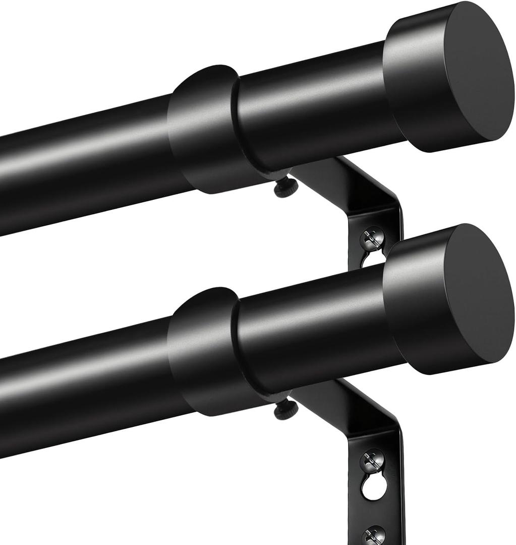 KAMANINA Curtain Rods 2 Pack, Heavy Duty Curtain Rods for Windows 28 to 48 Inch, 1 Inch Black Modern Drapery Rod with End Cap (32"-58", 2Pack)