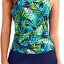 Daci Womens Tankini Swimsuits with Skirt - Two Piece Tummy Control Bathing Suits High Neck Swimwear (Blue, XL)