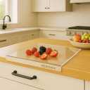 Acrylic Cutting Board with Counter Lip,Clear Cutting Boards for Kitchen,Non Slip Cutting Board for Countertop, Kitchen Gadgets, Minimalist Counter Decor, Aesthetic Kitchen Decor (Clear, 20"x16") (20"L x 16"W)
