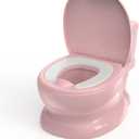 Realistic Potty Training Toilet - Flushing Sounds, Wipes Storage, Disposable Liners, Easy to Clean for Toddler Boys and Girls, Pink