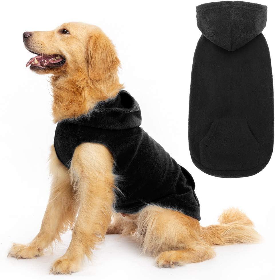 EXPAWLORER Dog Hoodie Fleece Sweater Vest, Hooded Dog Sweatshirt Fall Winter Pet Clothes with Leash Hole, Sleeveless Warm Cozy Puppy Clothing for Dogs Girl Boy, Black L