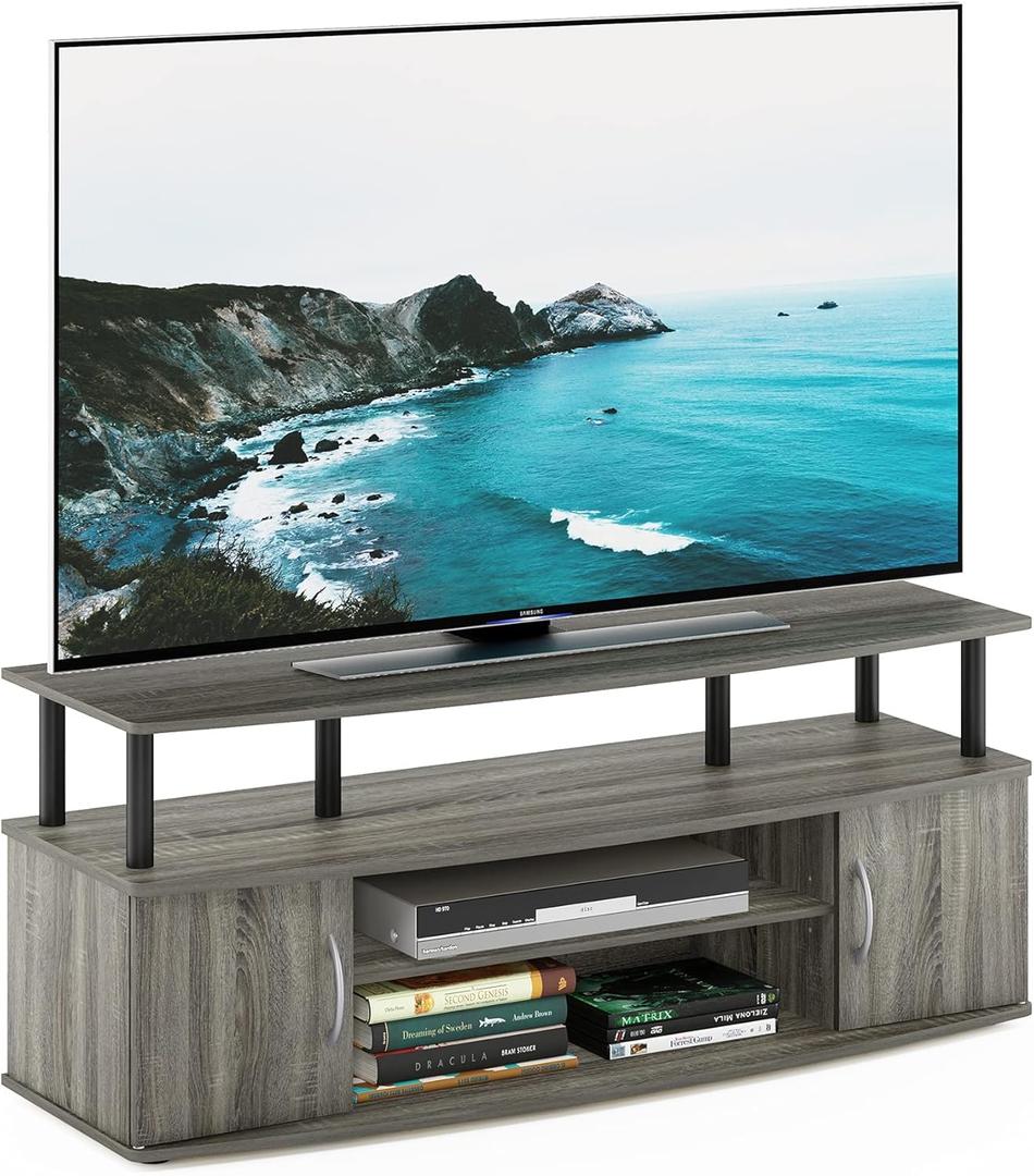 Furinno JAYA Large Entertainment Stand for TV Up to 55 Inch, French Oak Grey/Black