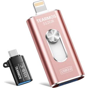 512GB USB Flash Drives for Phone, iPhone Memory Storage Stick for Photos and Videos, Compatible with iPhone iPad Android PCs, No App Required Plug & Play (Light Pink)