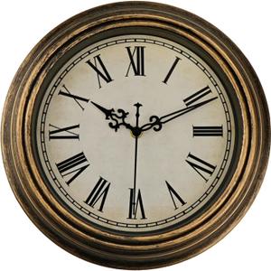 Vintage Wall Clock, 10'' Retro Silent Non Ticking Classic Clocks, Roman Numerals Easy to Read, Quality Quartz Clock Battery Operated, Decorative Bedroom, Kitchen, Office (Gold Copper)