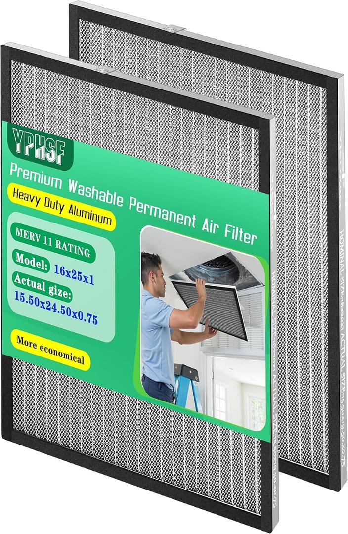 Air Filter, MERV-11 Rated Electrostatic Filter, Washable and Reusable Furnace Filter, Lifetime Durable, 2-Pack,(Actual Size: 15.50 x 24.50 x 0.75 inches)