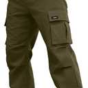 PLEPAN Mens Cargo Pants Casual Straight Leg Drawstring Elastic Waist Athletic Hiking Sweatpants (Large, Army Green)