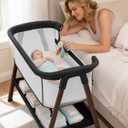 Baby Bassinet, Bedside Bassinet for Baby | Bassinet Bedside Sleeper with Mattress, Storage Basket and 4 Auto-Lock Wheels, Full-Mesh Sides, Bedside Mini Crib for Newborn