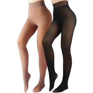 X-CHENG Fleece Lined Tights Sheer Women - Fake Translucent Warm Pantyhose Leggings Sheer Thick Tights for Winter (Medium, Black+brown)