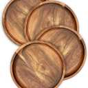 Acacia Wood Round Dinner Plates 6 Inch - Serving Tray & Platters for Home Decor, Food, Vegetables, Fruit, Charcuterie, Appetizer (Set of 4 Wooden Charger)