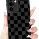 KANGHAR Compatible with Samsung Galaxy S25 Plus Case, Silicone Checkered Cute Pattern, Camera Protection Soft Slim Phone Case for Girls Women -Black