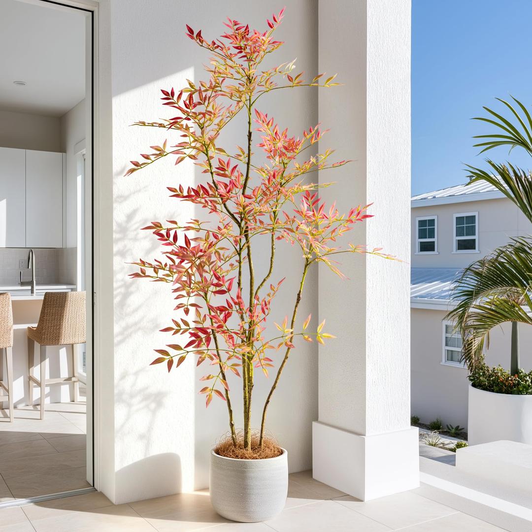 4.6ft Faux Bamboo Tree Artificial Nandina Tree Artificial Indoor Plants Realistic Fake Potted Tree with 800+ Leaves, Cement Planter - Home Office Decor Perfect for Housewarming Gift No Planter