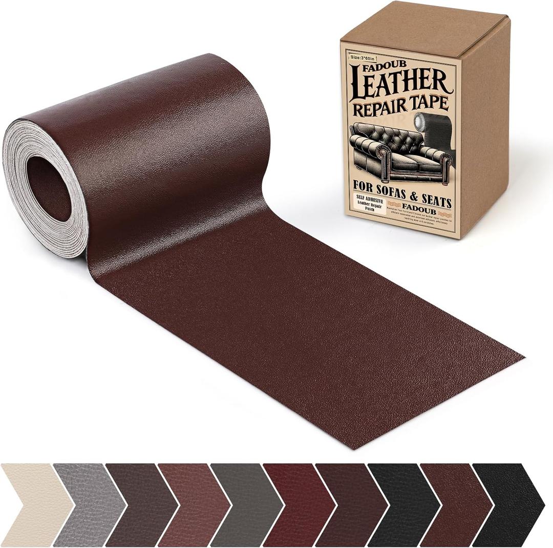 Leather Repair Patch, 3 x 60In Self Adhesive Leather Repair Tape Kit for Furniture, Couch, Sofa, Office, Car Seats, Car Interior,Vinyl Repair Kit (Dark Brown-Fine Grain)
