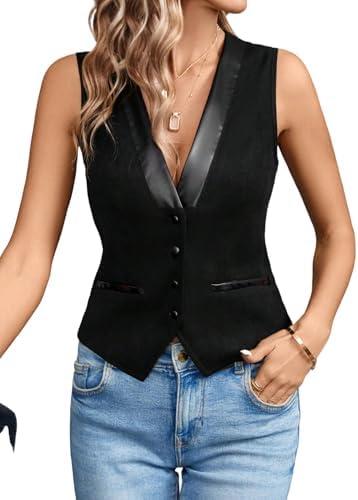 SHENHE Women's Button Front V Neck Vest Dressy Casual Business Sleeveless Tank Vest.L