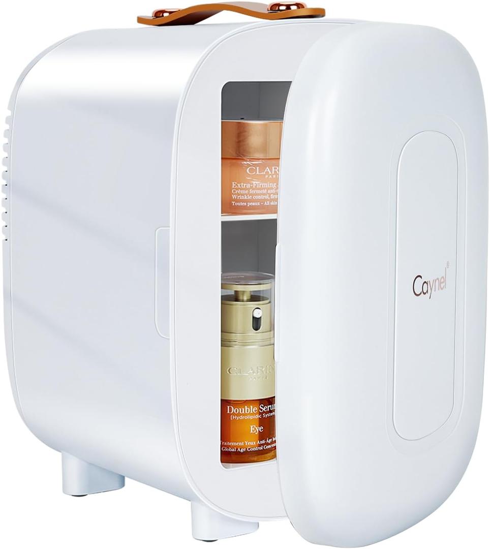 CAYNEL Mini Fridge Portable Thermoelectric 4L/6 Can AC/DC Cooler and Warmer for Skincare,Food,Beverage,Beauty & Makeup small Feidge for Bedroom,Car and Office (White)
