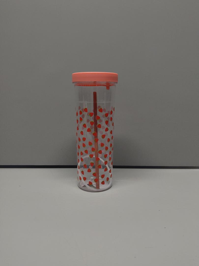 Plastic Sipper & Straw. Strawberry Edition