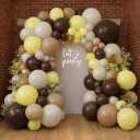 Yellow Balloon Arch Kit, Double Stuffed Yellow Brown White Balloon Garland Beige Tan Balloons for Boho Birthday Bee Baby Shower Sunflower Bridal Shower Party Decoration, 5inch, 12inch, 18inch