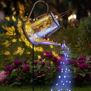 YJFWAL Solar Watering can with Lights, Unique Gifts for Mom Grandma Women Birthday, Waterproof Gardening Gifts Watering Can with Cascading Lights Outdoor Decor for Garden Patio Yard Pathway Backyard (Butterfly-1pack, Cool White)