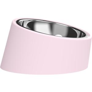 15 Tilted Dog Bowl for Small Medium Dogs & Flat-Faced Breeds - Anti-Choke, Non-Slip Elevated Feeder - 2-in-1 Detachable Stainless Steel Food & Water Bowls - for French Bulldog, Pug, Cats (M,Pink)