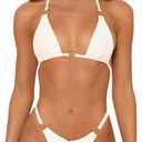 Sexy Bikinis for Women 2 Piece Bikini Spaghetti Strap Swimsuits Solid Color Bathing Swimwear Triangle Bathing Suit (Small, White)