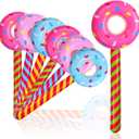 Civaner 6 Pcs Inflatable Donuts 33 Inch Candy Birthday Party Decorations Donut Shape Balloons Large Lollipop Stick Pool Float Candy Themed Party Favors for Kids(Classic Color)
