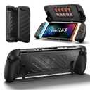JSAUX Split Protective Case for Nintendo Switch 2, TPU Middle Frame & PC Front Cover, Non-Slip Ergonomic Grip, Storage for 10 Game Cards, Supports Stand Use, Shock Absorption & Anti-Scratch-PC0114 (Black)