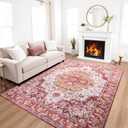 8x10 Area Rugs for Living Room, Soft Low Pile Non-Slip Vintage Floral Large Area Rug, Foldable Washable Rug, Carpet for Bedroom, Dining Room, Bedside, Farmhouse, Office, Dorm(Red, 8'10')