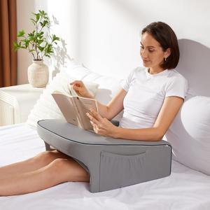 Soft Arm Rest Pillow, Lap Desk Pillow for Bed, Reading Lap Pillow, Memory Foam Reading Pillow for Reading, Working in Bed Couch(Grey)