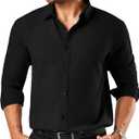 Dress Shirts for Men Big and Tall Button Down Long Sleeve Tuxedo Business Casual Collared Shirt (Black, 3XL)