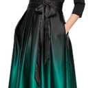 S.L. Fashions Womens 3/4 Sleeve Long Satin Mother of The Bride Dress with Pockets, Formal Party Gown (12 Petite, Black and Green)