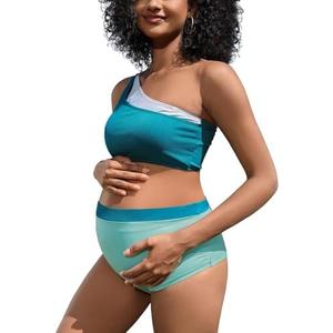 MOMOOD Maternity Swimsuit Two Pieces Bikini Set High Waisted Pregnancy Bathing Suit L
