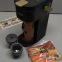 Single Serve One Cup Coffee Maker, for K-Cups and Grounds, Mini Coffee Maker with Portable Handle, 6 to 12 Oz Brew Size, for Travel, Camping, Office, RV and Dorm, 120V, Black and Gold