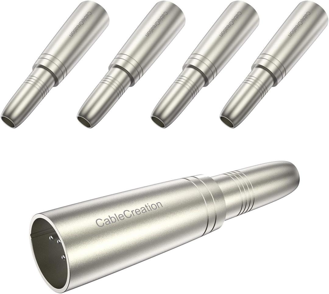 CableCreation [5-Pack XLR 3 Pin Male to 1/4" 6.35mm Female Jack Socket Audio Adapter 1/4 Inch TRS to XLR, Silver