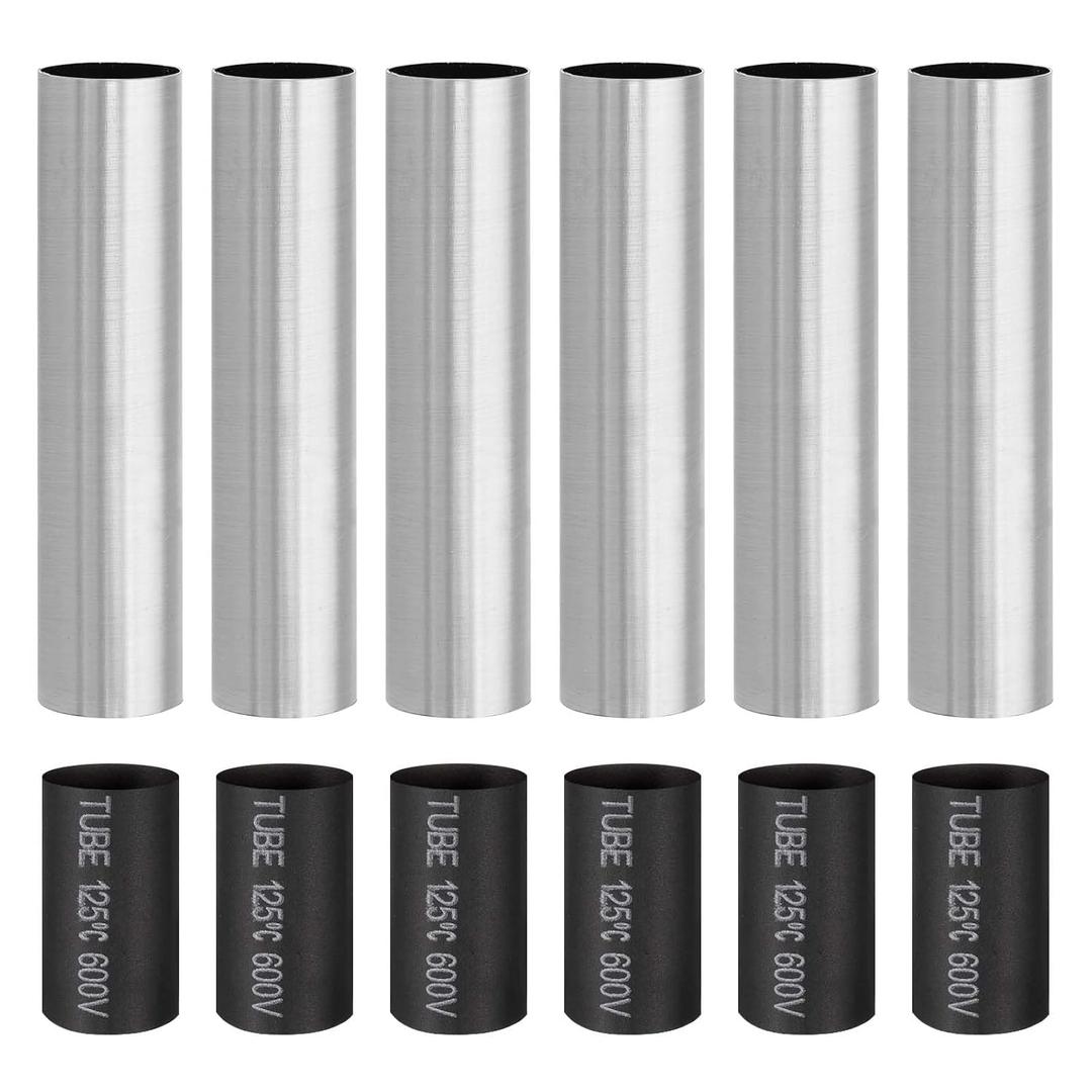 PATIKIL 4" Tall Candle Covers Sleeves, 6Pcs Metal E12 Chandelier Socket Sleeves with Insulation Heat Shrinkable Flame Retardant Tube Bulb Light Base Holder for Lamps, Chrome