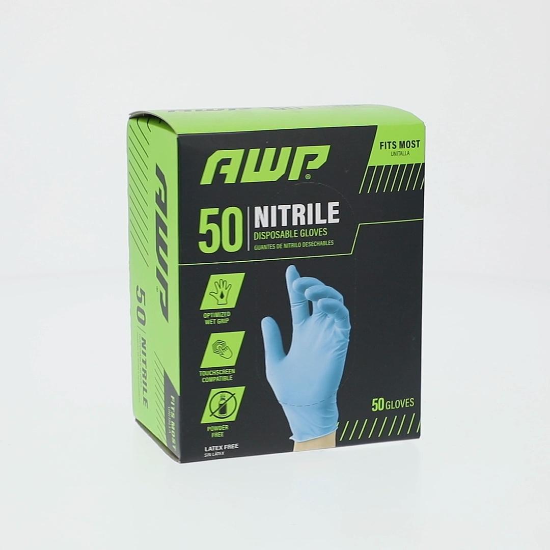 AWP Pro Latex-Free Glove Unisex Disposable Nitrile Gloves, Blue, 50 Count