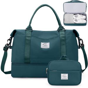 Weekender Bags for Women,Overnight Travel Duffel Bag with Shoes Compartment& Toiletry Bag,Extra Large(Peacock Blue)