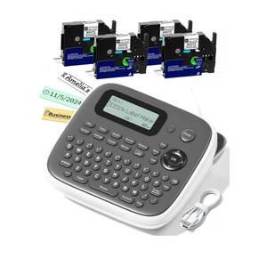 D210s Label Maker Machine with 4 Tapes, Label Maker Waterproof-Labels Bundle, Labeler Machine with Tapes 12mm 0.47 Laminated White, Inkless Labeling Machine for Office & School Supplies