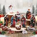 12 Pcs Mini Nativity Scene Set for Christmas Indoor Decor Wooden Little Nativity People Set Mini Jesus Christmas Ornaments Gifts Xmas Tabletop Scenes Figures (Dignified Style)