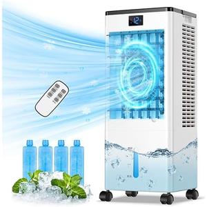 Portable Air Conditioners, 4-IN-1 Evaporative Air Cooler, Portable AC Unit w/ 4 Modes & 3 Speeds, Swamp Cooler w/ 12H Timer & Remote, Fast Cooling Room Air Conditioner for Bedroom Home Office Garage