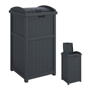 Suncast 33 Gal Outdoor Trash Can Hideaway with Lid, Cyberspace Resin Wicker Design, Fits 30-33 Gal Liners, Ideal for Patio, Backyard, Deck or Garden