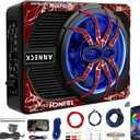 1600W 10" Slim Under Seat Subwoofers with Built-in Amp | LED Ambient Light, Deep Bass, Individual Controls (LPF/Gain/Bass Boost), High Output Distortion-Free Audio, Suitable for All Vehicle Models